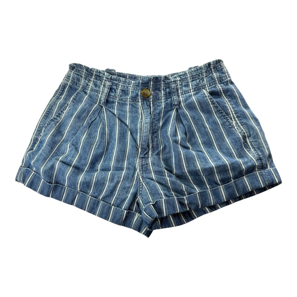 American Eagle Women's Size 2 Blue Striped High Rise Cuffed Denim Shorts